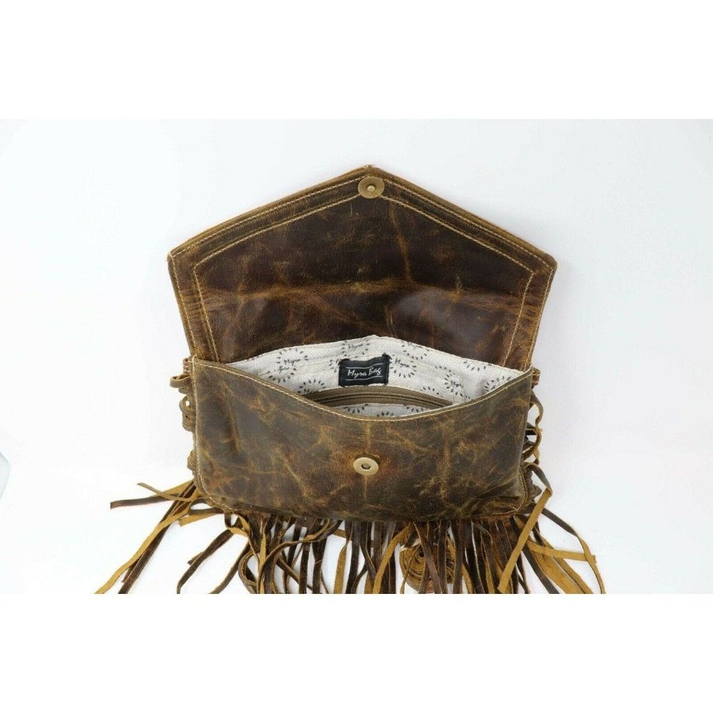 Myra Bag Fringe Distressed Leather Crossbody Bag - Picture 5 of 6